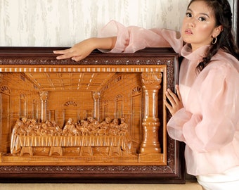 Hand Carved Teak Wood Jesus Last Supper - Leonardo Da Vinci Vatican Wall Art Sculpture