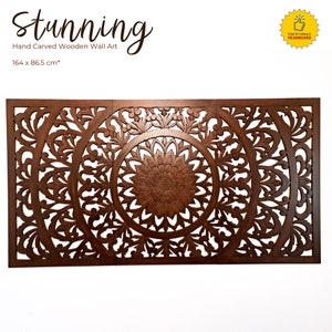 Hand Carved Wooden Decorative Wall Art Large King Headboard Mandala Sculpture