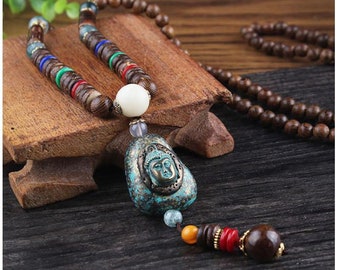 Bohemian Style Blessed Buddha Nepal Hippy Mantra Chant Necklace - Handmade Decorative Woman Necklace Car Hanging Accessory
