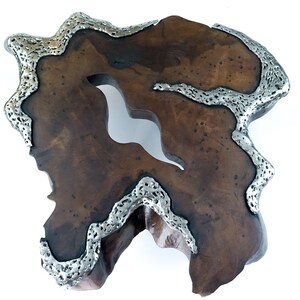 Live Edge Teakwood Stainless Steel Fusion Handmade Modern Contemporary Wall Art Decoration