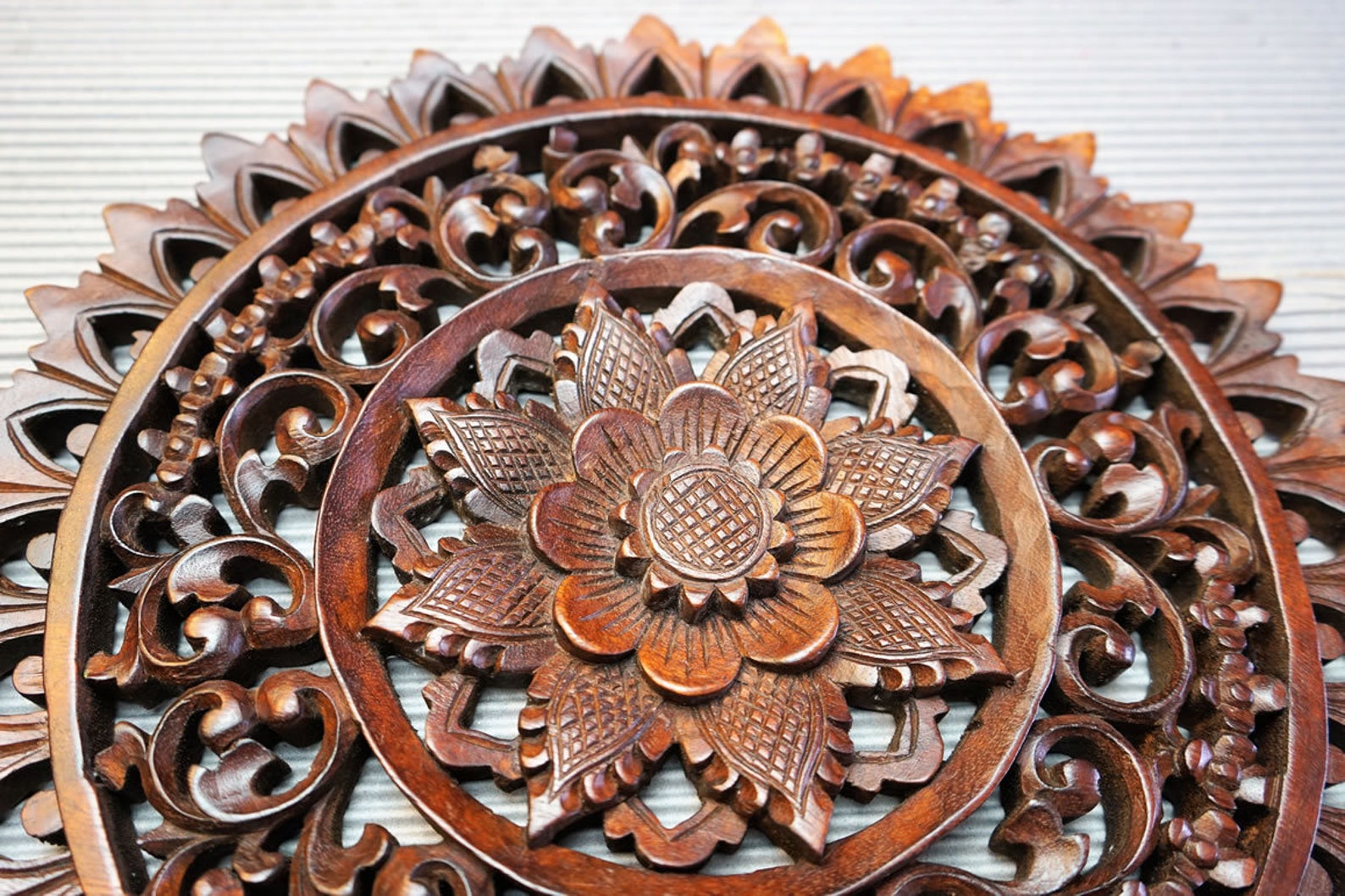 Hand Carved Wooden Mandala Decoration Wall Art Sculpture Panel Etsy UK