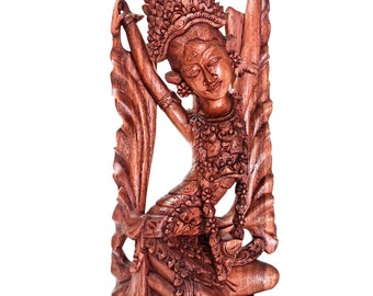 Balinese Dancer Hand-carved Teakwood Decorative Sculpture Rare Antique Style Art | Unique Gift