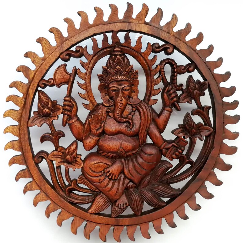 Ganesh Ganpati Hindu God Hand Carved Teak Wood Art Sculpture Mandir Décor Temple Decoration Prayer image 4