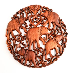 Jungle African Elephants Hand Carved Wooden Wall Art Decoration - A Perfect Gift