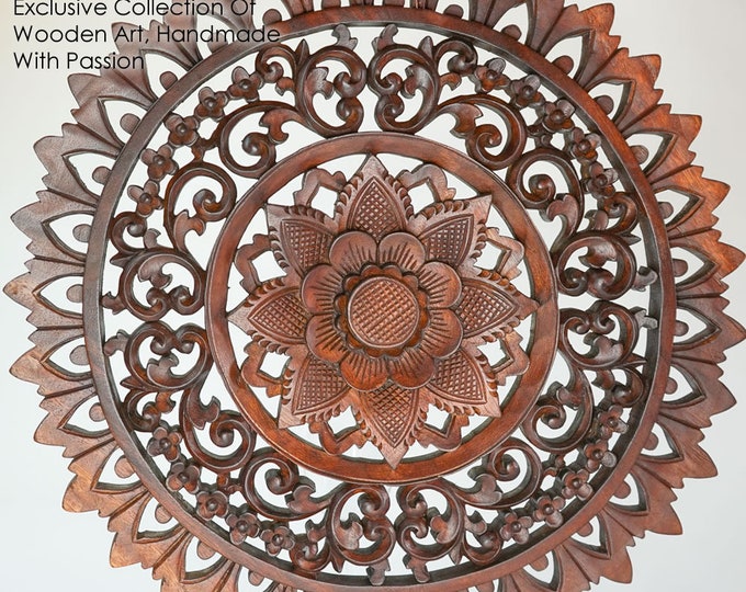 Hand Carved Wooden Mandala Decoration Wall Art Sculpture Panel Etsy UK