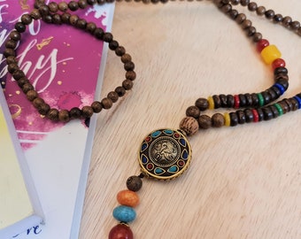 Bohemian Monk Blessed Buddha Nepal Hippy Mantra Chant Necklace - Handmade Decorative Woman Necklace Car Hanging Accessory