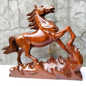 Wild Horse - Hand Carved Teak Wood Large Decorative Sculpture | Horse Racing Riding Unique Gift