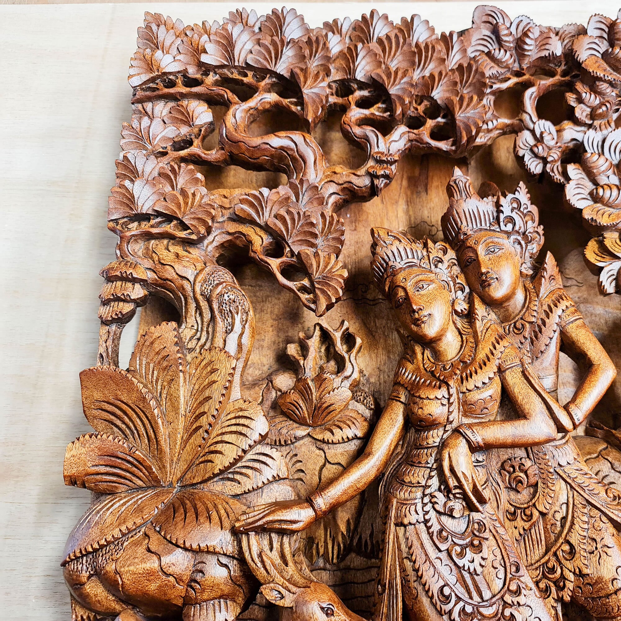 Radha Krishna Hindu God Goddess Wood Sculpture Wall Art Temple Etsy UK