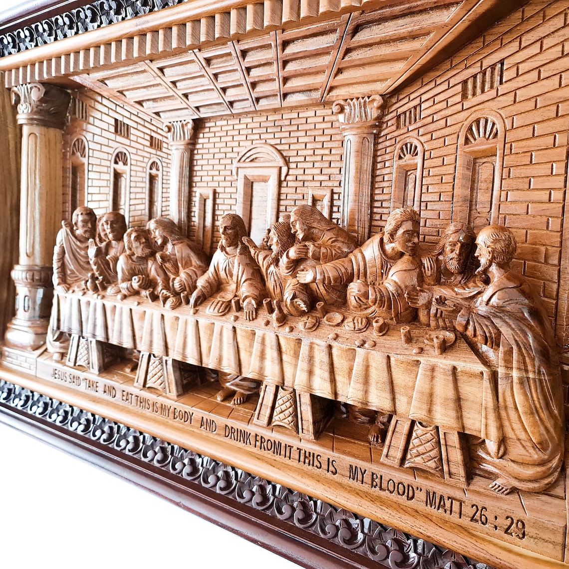 Hand Carved Teak Wood Jesus Last Supper Leonardo Da Vinci Etsy Singapore