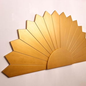 Hand Carved Wooden Wall Art - Large Decorative Art Deco Gold Headboard Sculpture