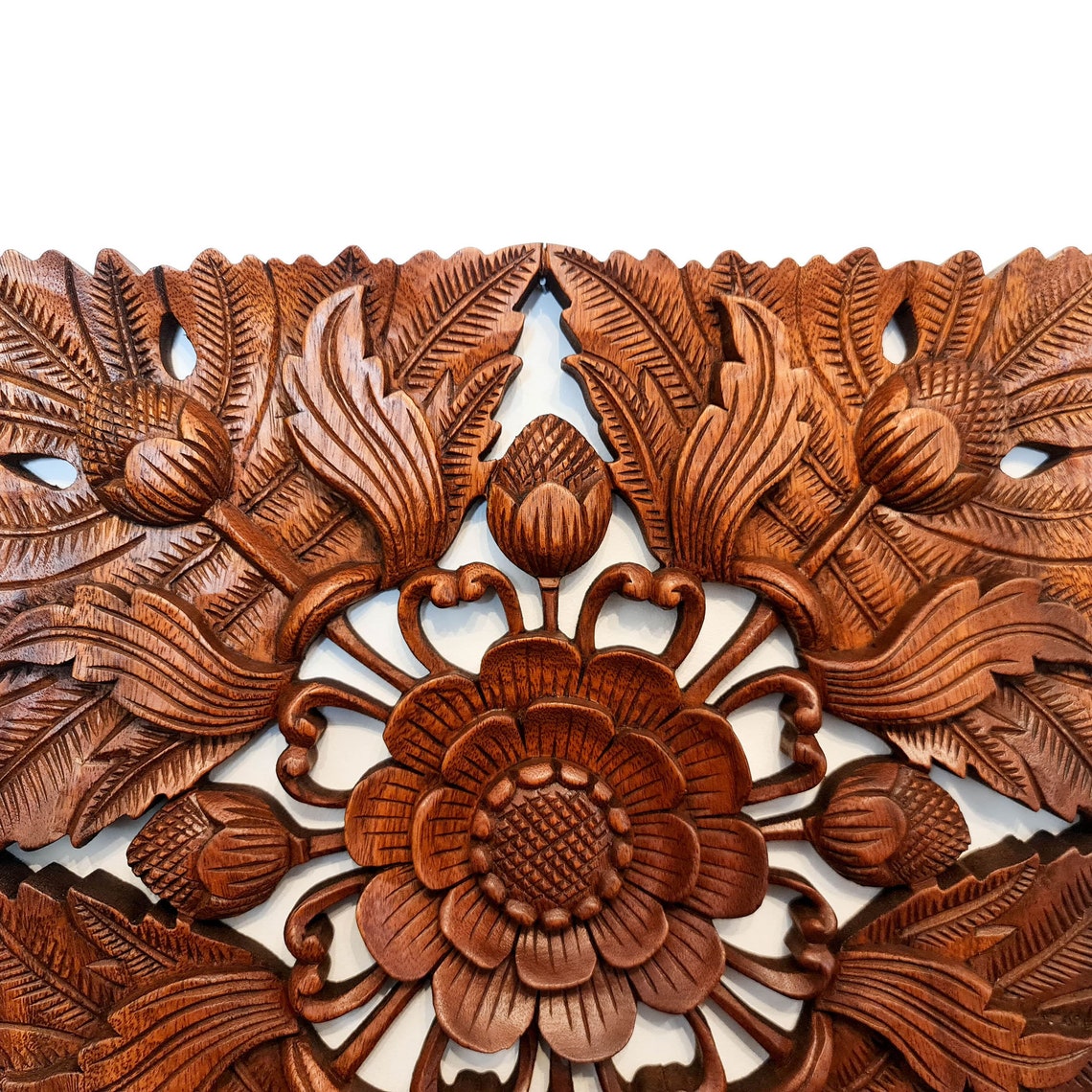 Lotus Flower Bloom Hand Carved Wooden Wall Art Sculpture Etsy