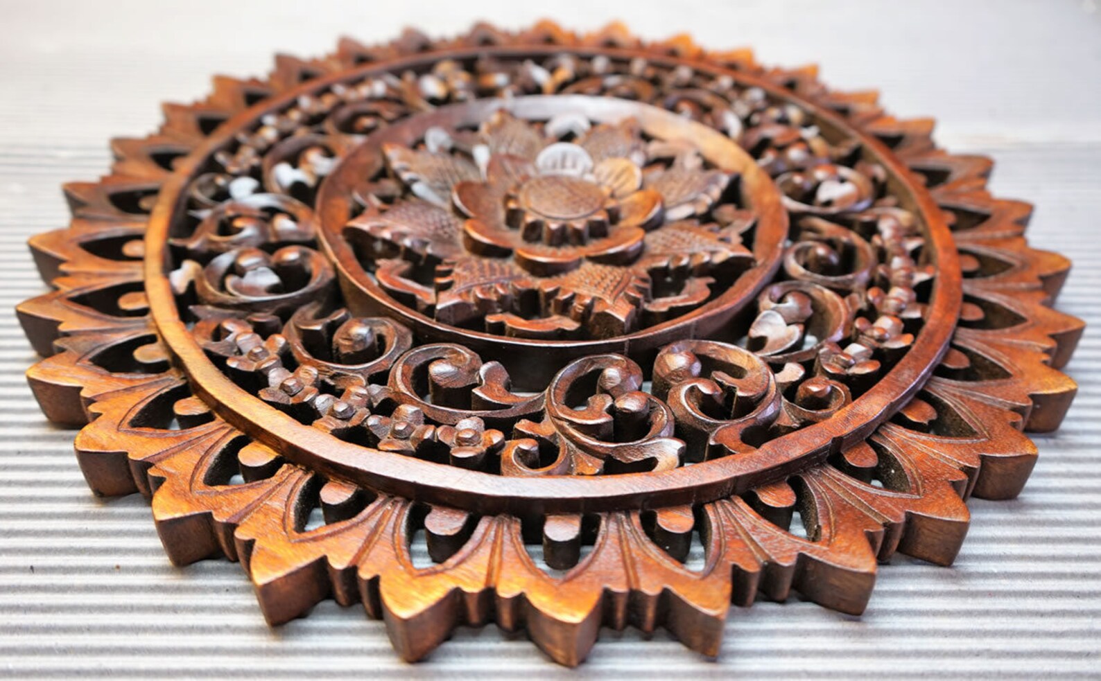 Hand Carved Wooden Mandala Decoration Wall Art Sculpture Panel Etsy UK