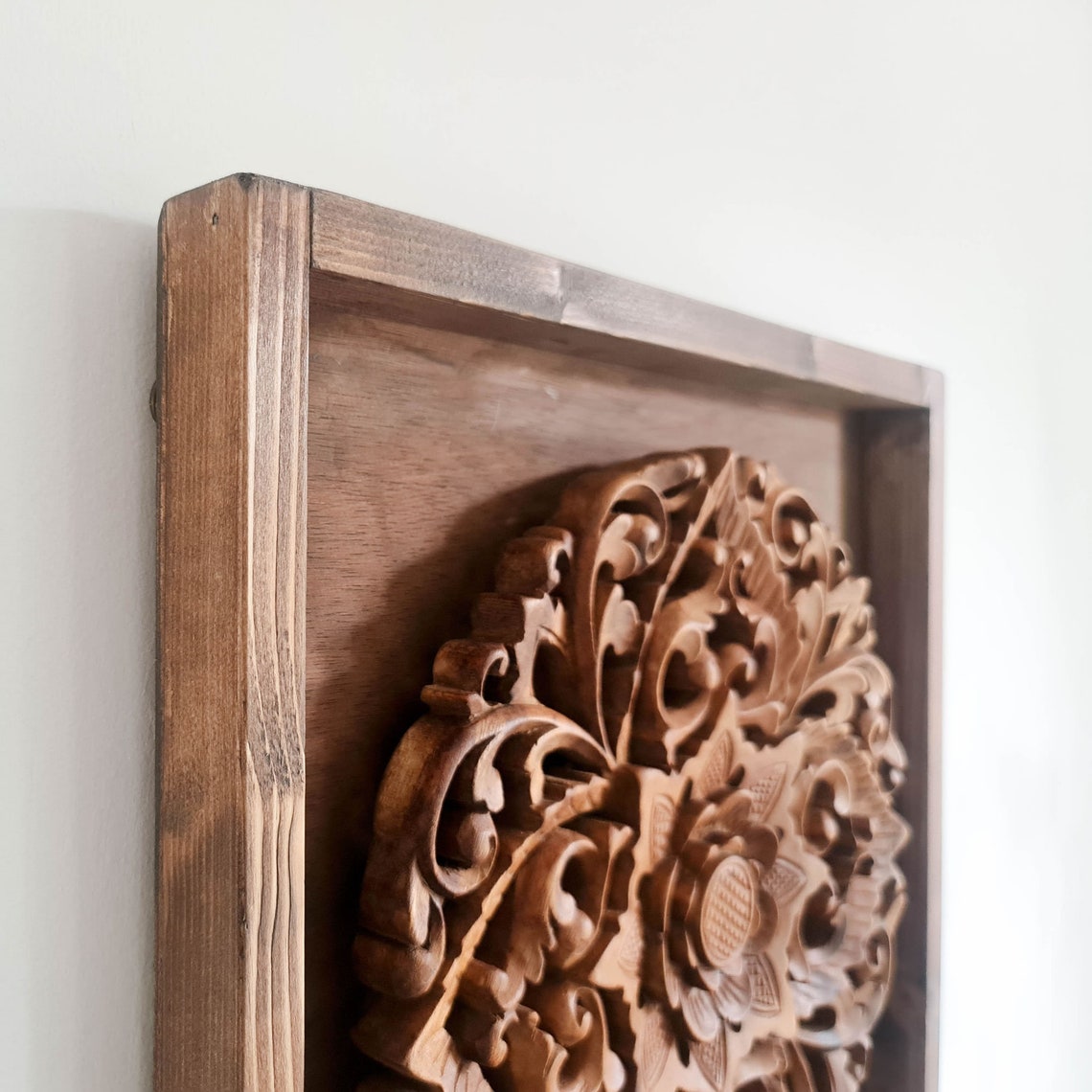 Hand Carved Wooden Mandala Lotus Art Sculpture Wall Etsy