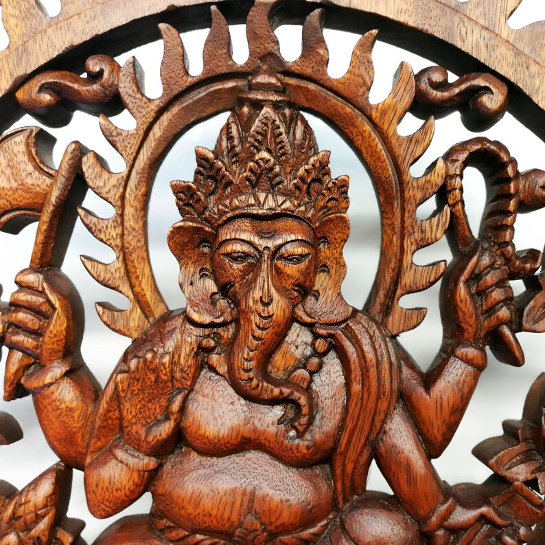 Ganesh Ganpati Hindu God Hand Carved Teak Wood Art Sculpture Mandir Décor Temple Decoration Prayer image 8