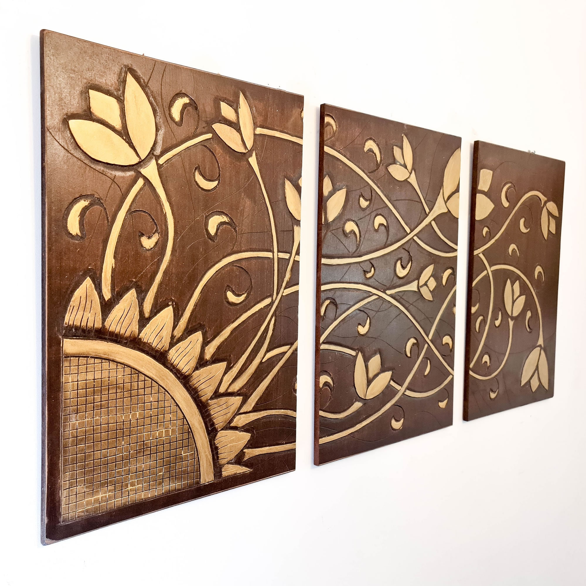 Hand Carved Wooden Wall Art Large Decorative Hand Painted Etsy