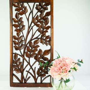 Handmade Carved Teak Wood Wall Art Decorative Sculpture Hanging Panel Sculpture Yoga Decor