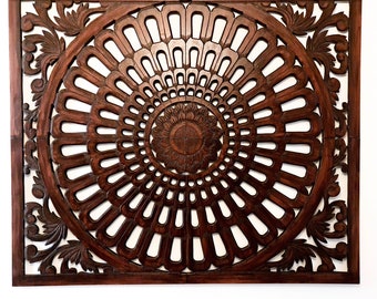 Carved Wooden Wall Art - Large Mandala Hand Carved Decorative Headboard, Wood art, Wall Decoration, Large Headboard