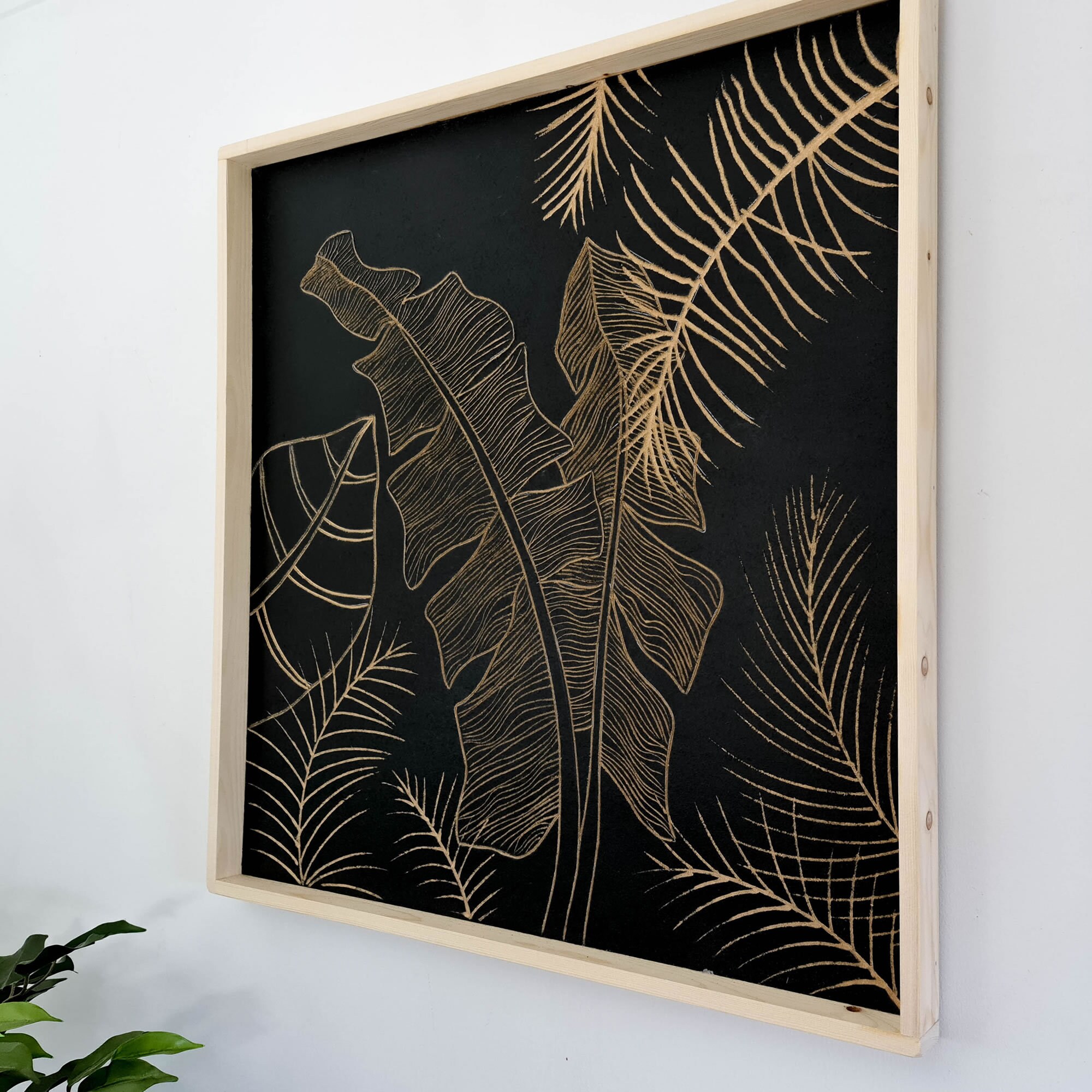 Arte de pared de madera tallada Hojas silvestres decorativas | Etsy