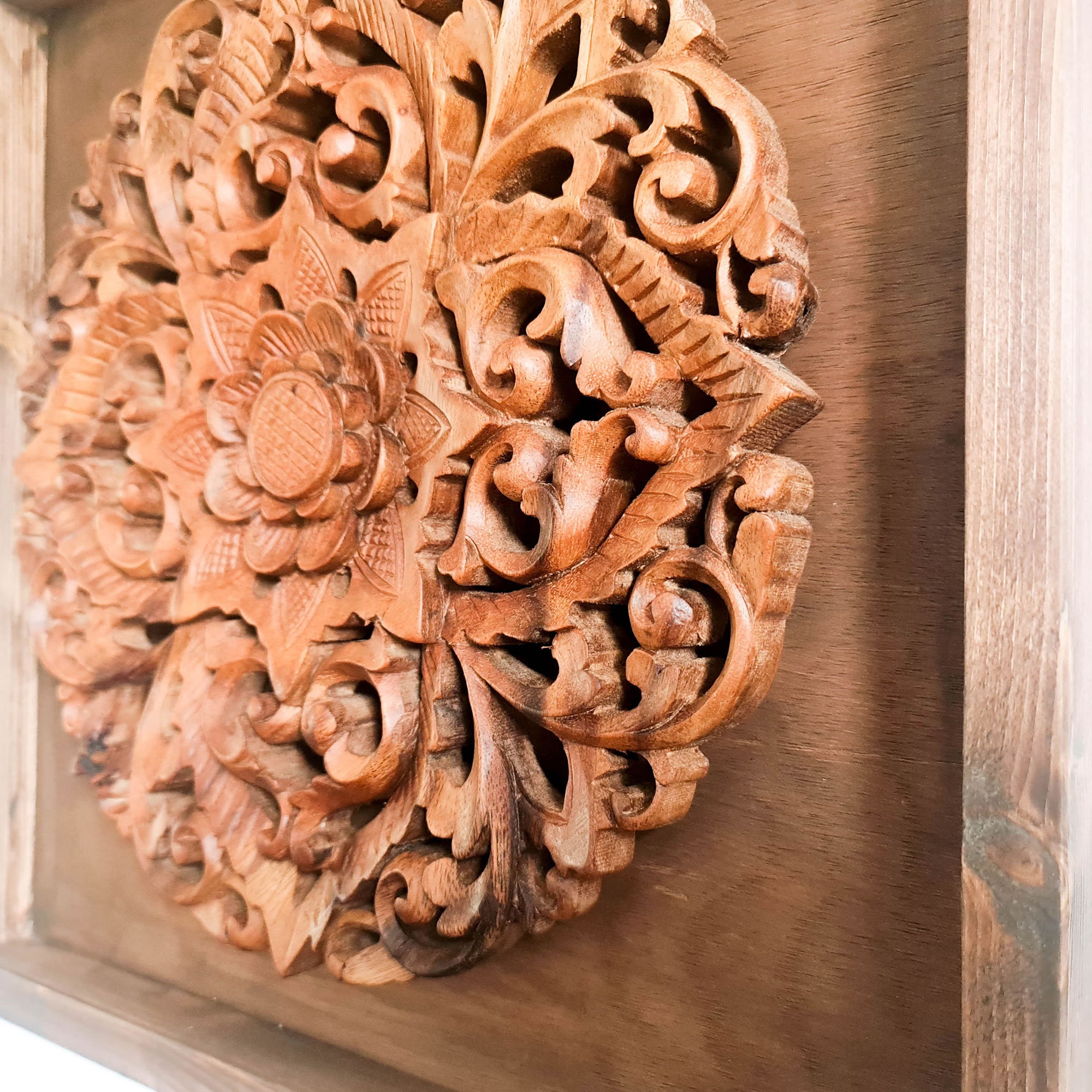 Hand Carved Wooden Mandala Lotus Art Sculpture Wall Etsy