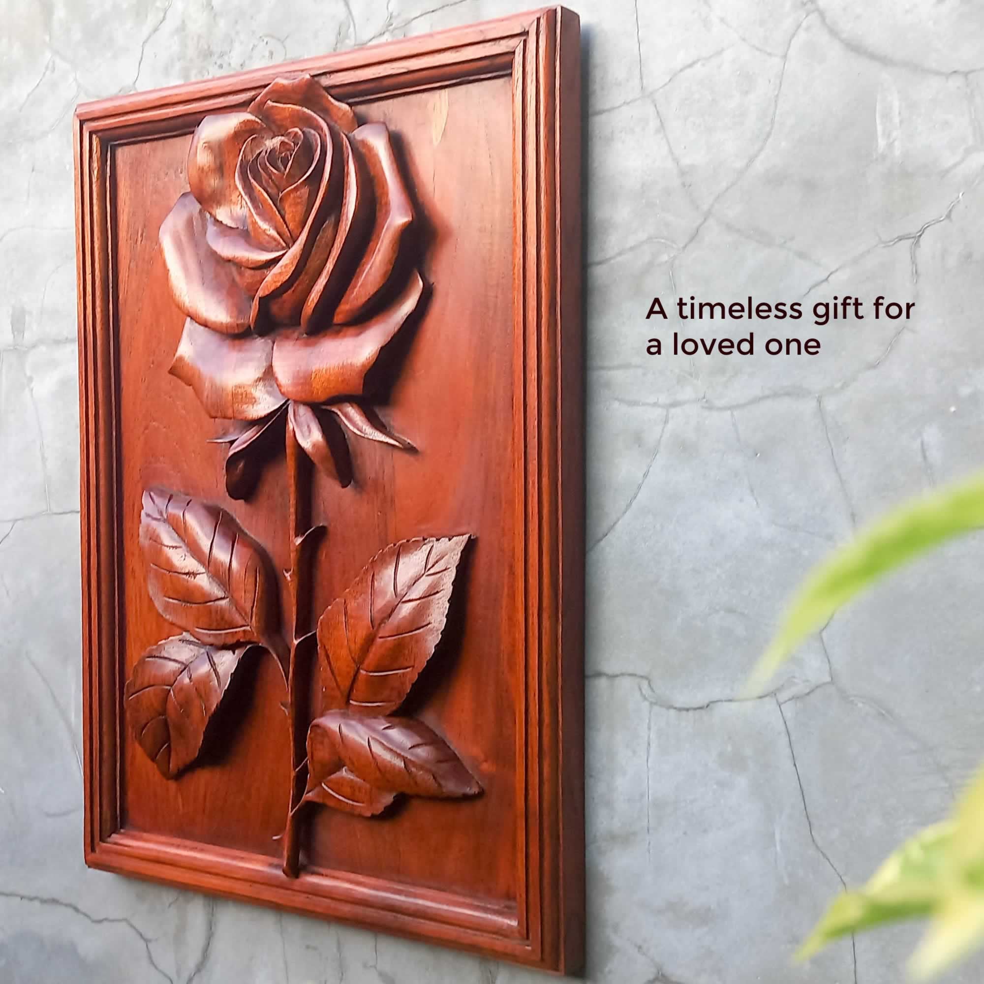 Hand Carved Teak Wood Rose – Wall Art Sculpture, Valentine Gift - Etsy