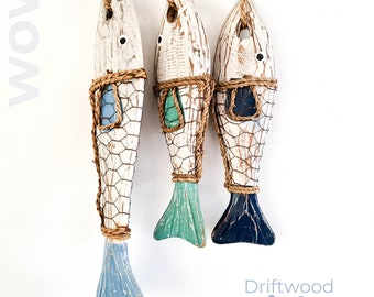 Handmade Hand Painted Driftwood Decorative Art - Mediterranean Beach Art Hanging