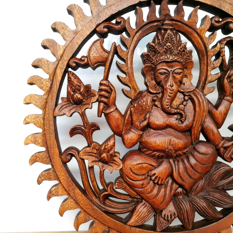 Ganesh Ganpati Hindu God Hand Carved Teak Wood Art Sculpture Mandir Décor Temple Decoration Prayer image 7