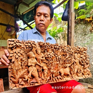 Hand Carved Teakwood Decorative Wall Art Sculpture Ram Sita Ramayana Hindu Pooja Mandir A Perfect Gift Large Headboard Room Decor