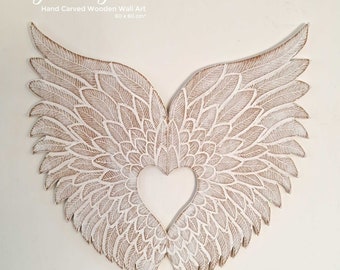 Hand Carved wooden wall art - Angel Wings Decoration Sculpture Children Room Decore Headboard