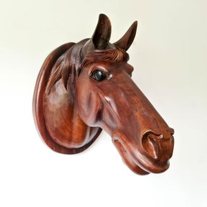 Horse Head - Hand Carved Teak Wood Large Decorative Sculpture Wall Art | Horse Racing Riding Gift