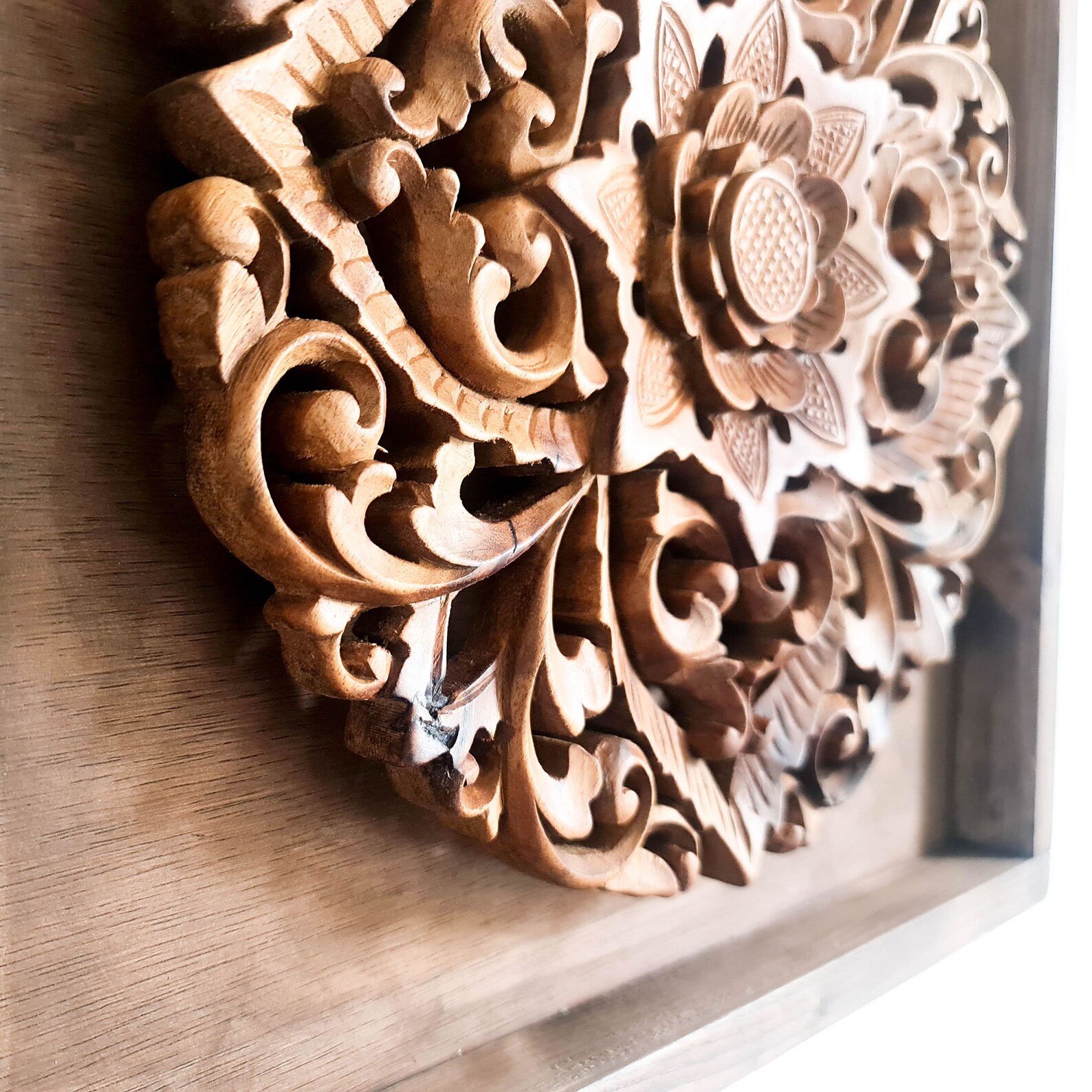 Hand Carved Wooden Mandala Lotus Art Sculpture Wall Etsy