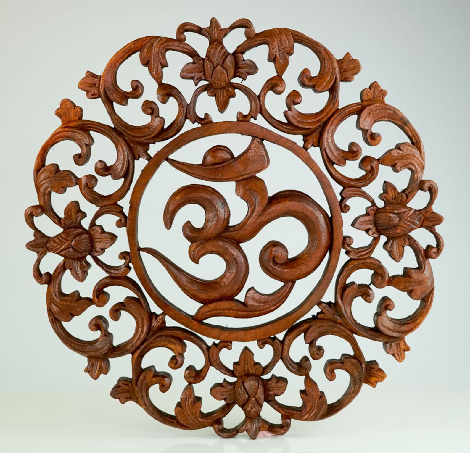Teak Carved Wooden Wall Art Sculpture Decoration Panel Om - Etsy