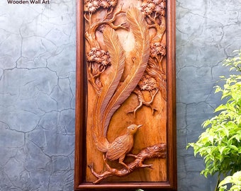 Hand Carved Wooden Wall Art Decoration - Bird of Paradise Large Nature Sculpture A Perfect Gift