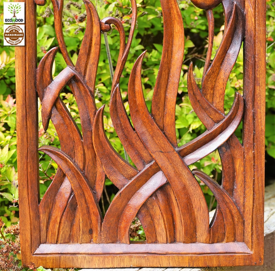 Hand Carved Wood Sculpture Wall Decoration Art Panel Flower Etsy
