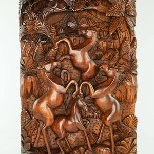 Horses Hand Carved Teak Wood Sculpture Wall Decoration Art | Horse Racing Riding Décor Gift
