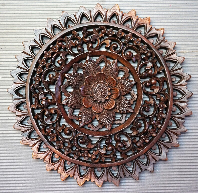 Hand Carved Wooden Mandala Decoration Wall Art Sculpture Panel Etsy UK