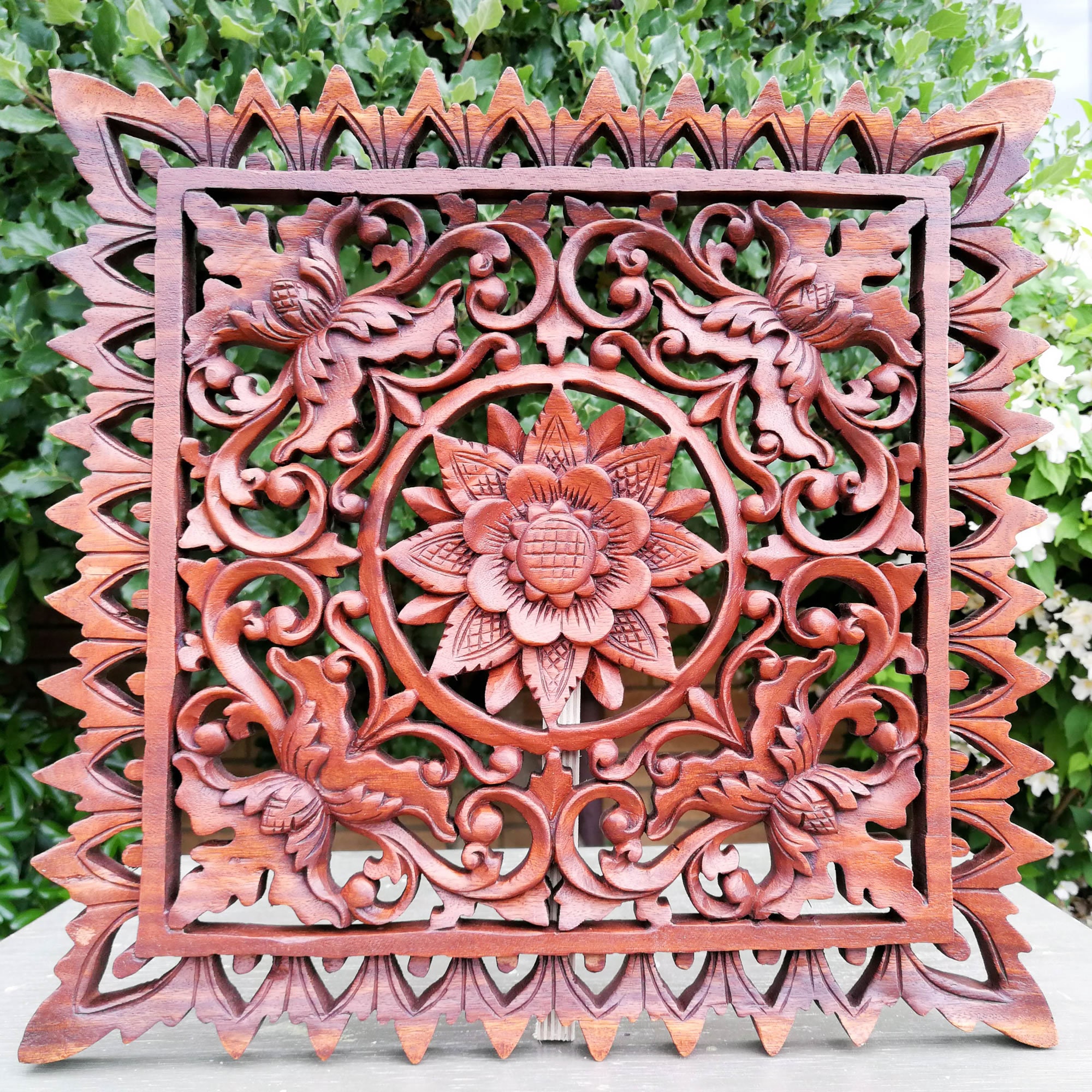 Hand Carved Wooden Mandala Sculpture Wall Art Panel 40cm Etsy UK