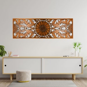 King Headboard Mandala - Handmade Carved Wooden Wall Art Extra Large Panel 8&#39; x 2&#39; feet (196 x 61 cm)