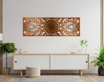 King Headboard Mandala - Handmade Carved Wooden Wall Art Extra Large Panel 8' x 2' feet (196 x 61 cm)