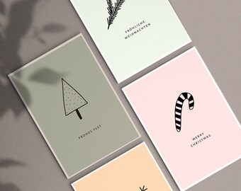 Set van 4 kerstkaarten + enveloppen