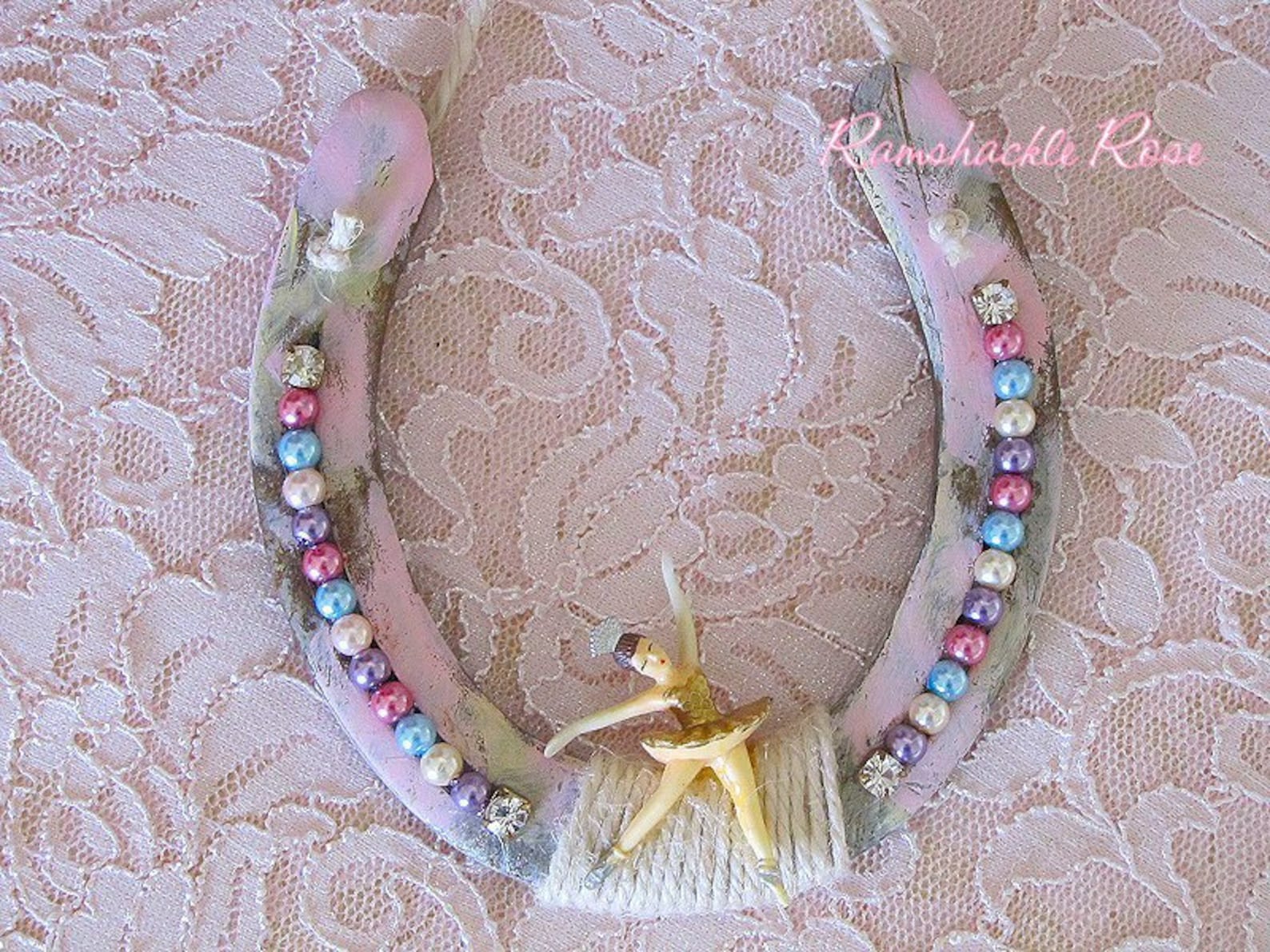 adorable shabby ballerina horseshoe, ballet, pastel, shabby chic, rhinestones, equestrian, horses, barn decor, rustic glam, cowg