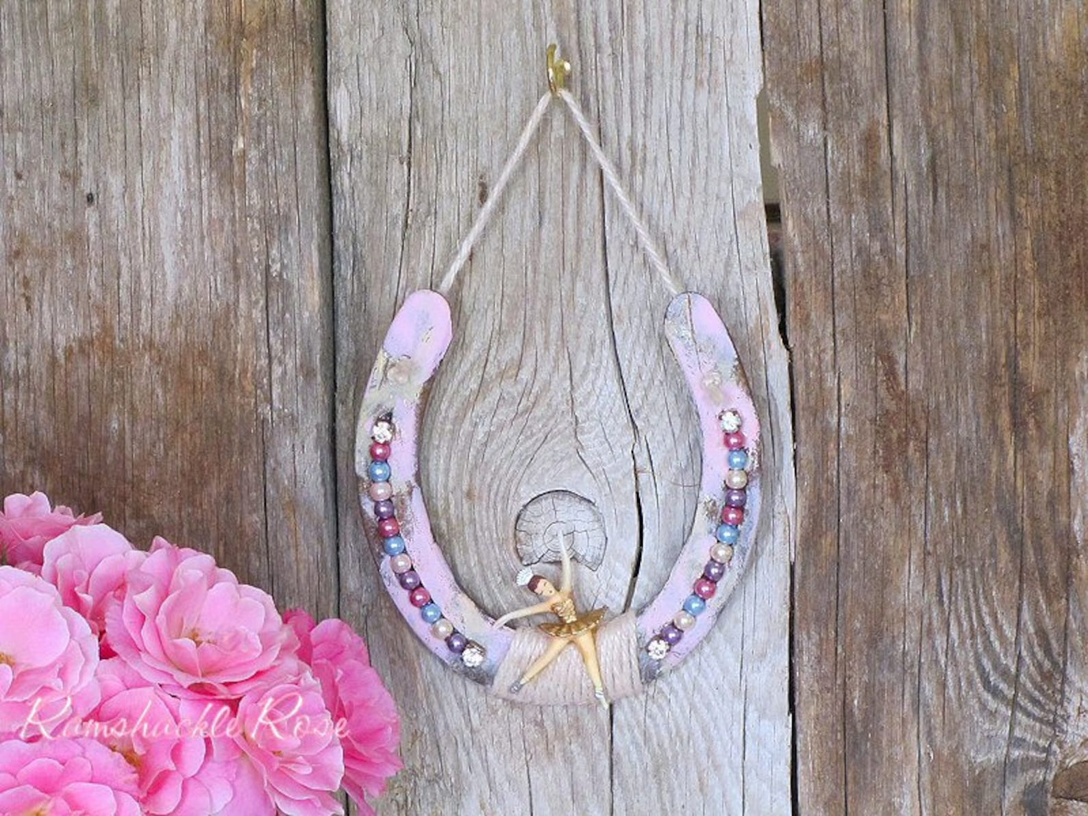 adorable shabby ballerina horseshoe, ballet, pastel, shabby chic, rhinestones, equestrian, horses, barn decor, rustic glam, cowg