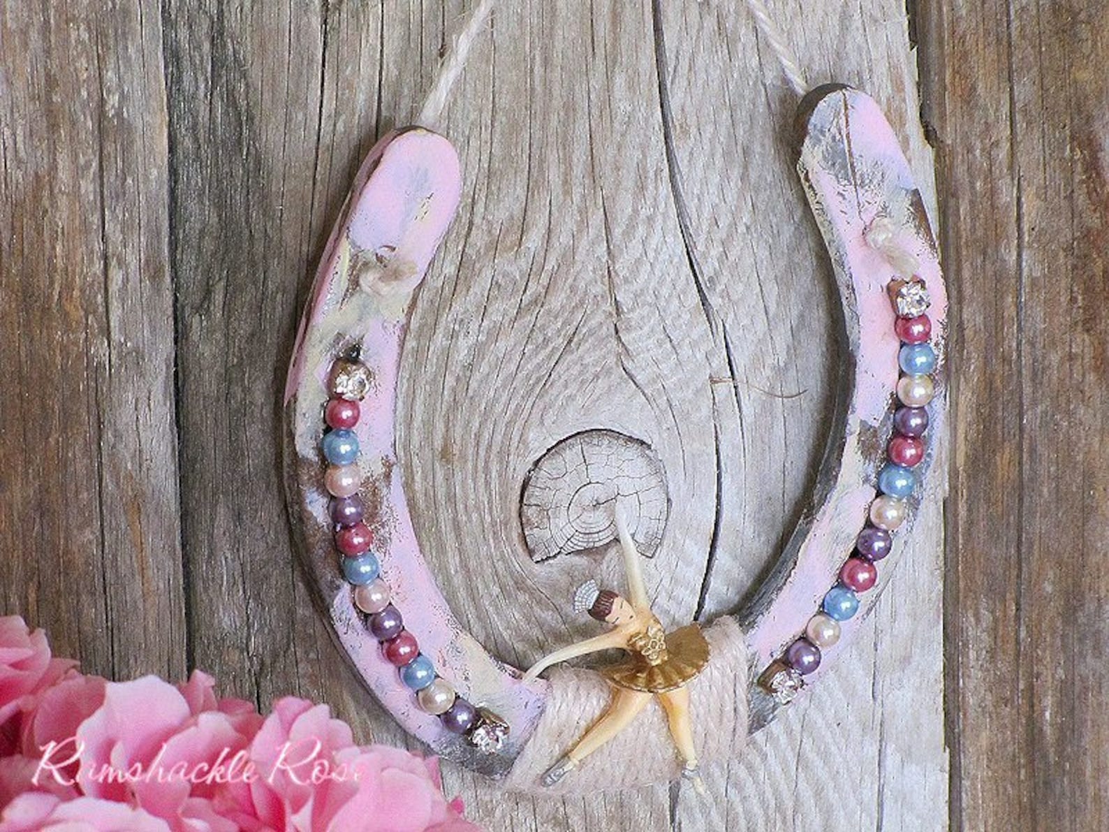 adorable shabby ballerina horseshoe, ballet, pastel, shabby chic, rhinestones, equestrian, horses, barn decor, rustic glam, cowg