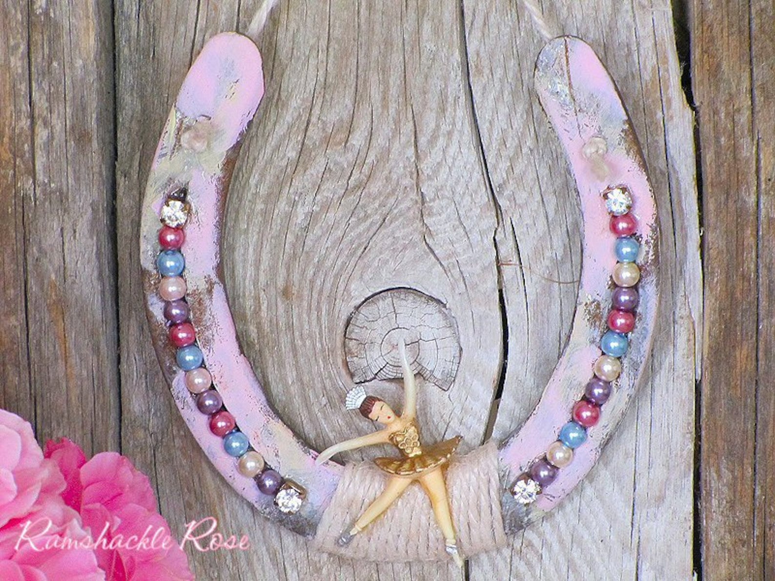 adorable shabby ballerina horseshoe, ballet, pastel, shabby chic, rhinestones, equestrian, horses, barn decor, rustic glam, cowg