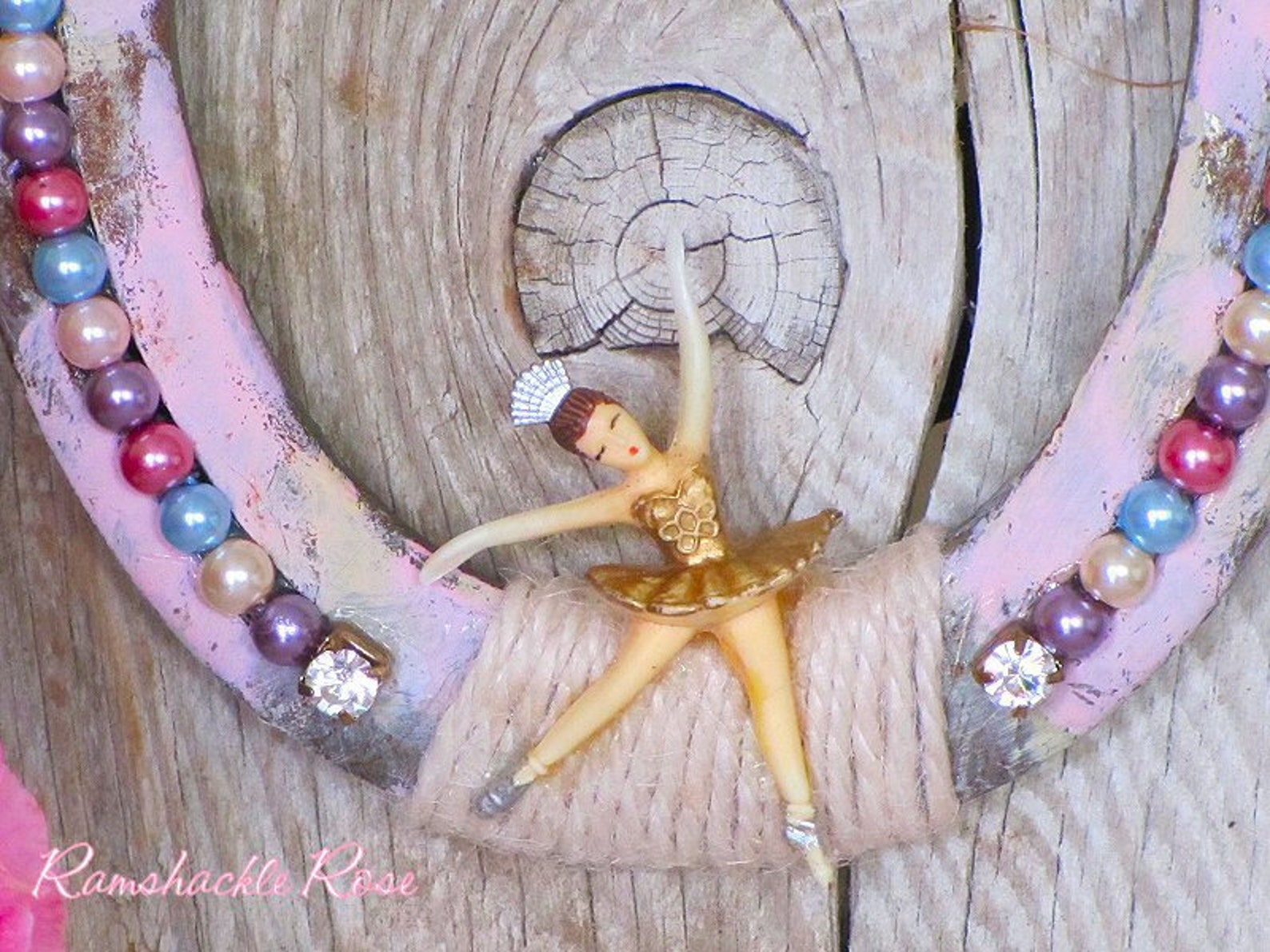 adorable shabby ballerina horseshoe, ballet, pastel, shabby chic, rhinestones, equestrian, horses, barn decor, rustic glam, cowg