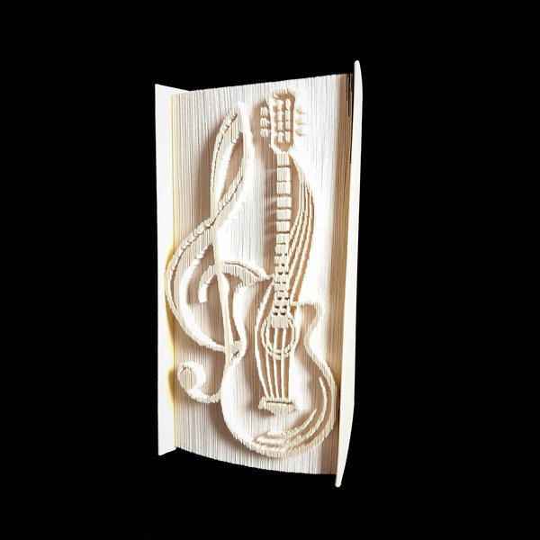 Guitar Book Fold PATTERN , Cut and Fold Pattern, Music lover - treble cleft - gift - Book folding