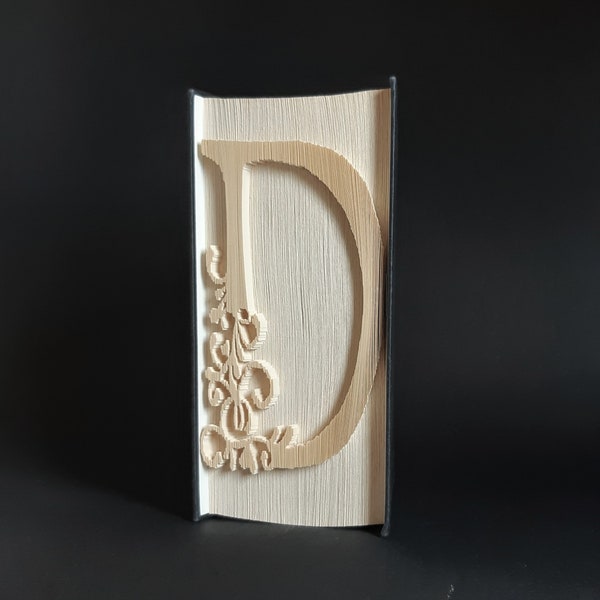 Flourish Letter D book fold PATTERN, Cut and Fold pattern, Initial letter perfect for gifts, birthdays, weddings