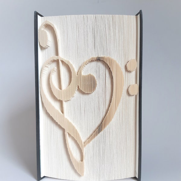 Music Symbols in heart book fold pattern, Cut and Fold Pattern, Christmas, Birthday, Music