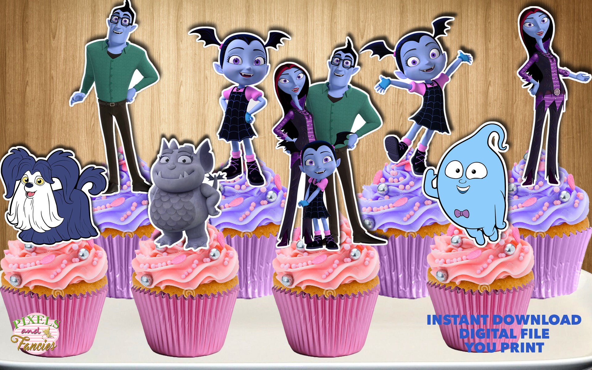 Vampirina Inspiré 15 x 2" Round CUPCAKE TOPPERS comestibles givrage/plaquette
