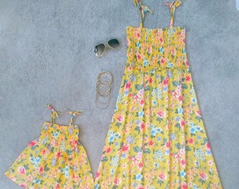 47 - Yellow and flowers - mother daughter dresses / mommy and me / mother daughter matching
