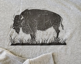 Bison Hoodie, Hand Printed Tee, Long Sleeved Tee, Bison, Buffalo, Original Tee, Art Shirt, Unisex Shirt,